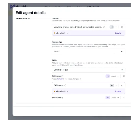 The edit-agent-details modal, inconsistent with the dependency card design